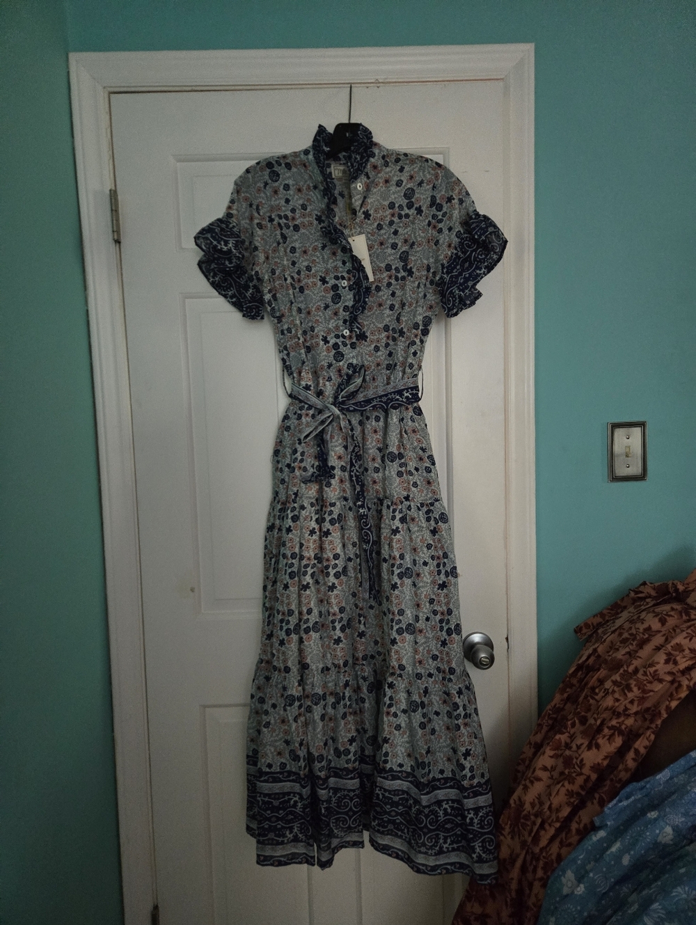 NWT Mille Victoria Bohemian Floral Tiered Maxi Dress in Blue